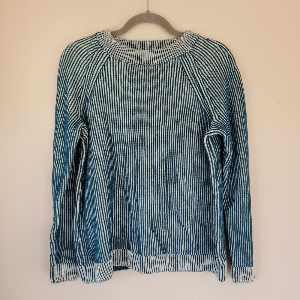 Lands' End Drifter Teal Blue Ribbed 100% Cotton Sweater Women's Small